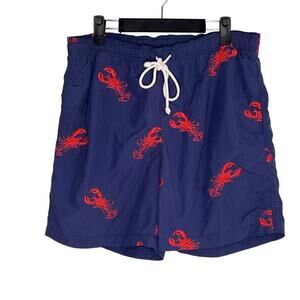 J. McLaughlin Scorpion Pull On Drawstring Waist Swim Trunks Navy/Red Men's M